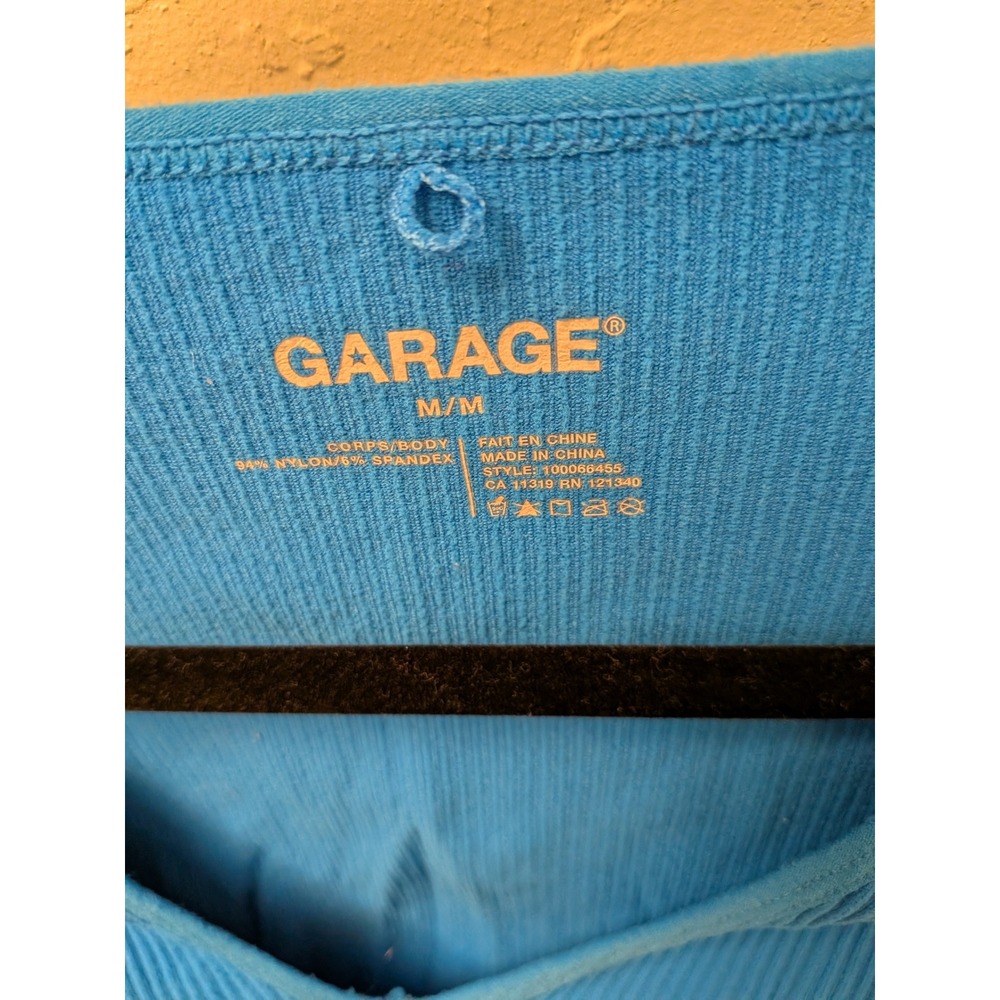 GARAGE Blue Ribbed Knit V Neck Cropped Tank Top Women's M/M Nylon Spandex - Picture 2 of 3